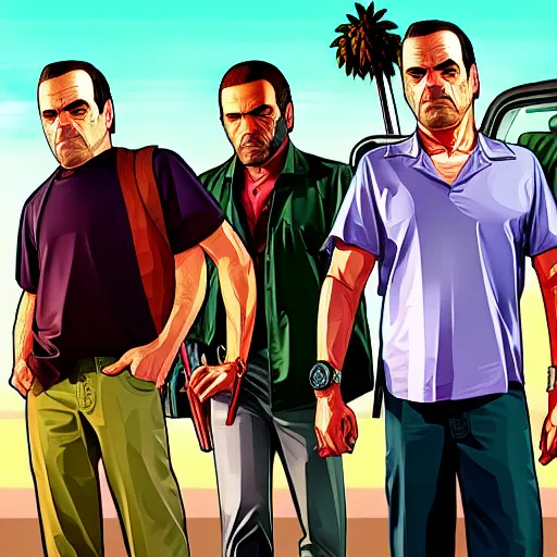 Image similar to gta v, art style by stephen bliss of jason alexander