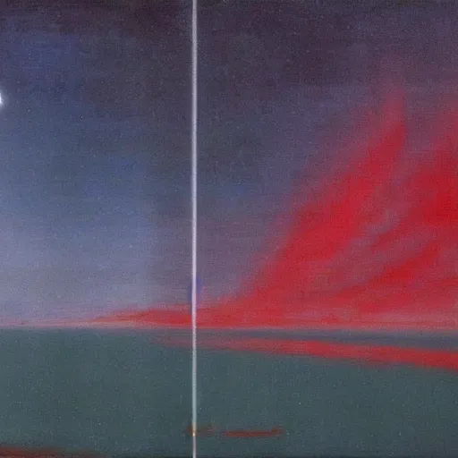 Image similar to the epic abstract painting'blue arctic void with black and red aurora borealis above a tiny inuit village ', by caspar david friedrich!!!, by rothko!!!, stunning masterpiece, trending on artstation