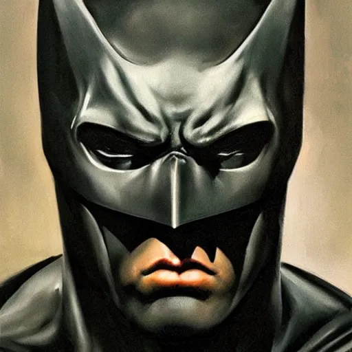 Prompt: An ultra-realistic portrait painting of Batman in the style of Frank Frazetta. 4K. Ultra-realistic. Highly detailed. Dark fantasy. Epic lighting.