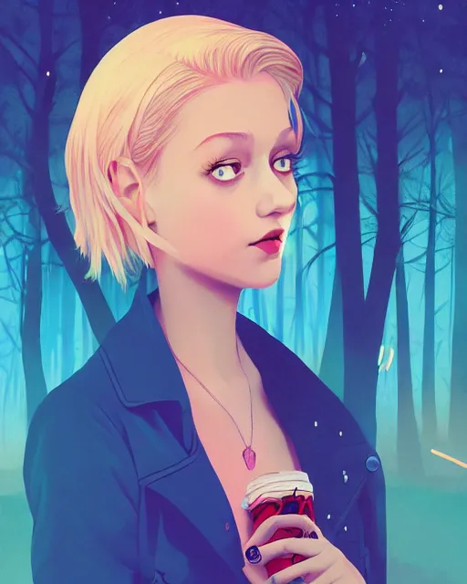 Image similar to digital illustration of pretty girl with short blonde hair hair, from alice in wonderland, smoking, in a wonderland forest, in junkyard at night, by ilya kuvshinov, lois van baarle, rossdraws, basquiat