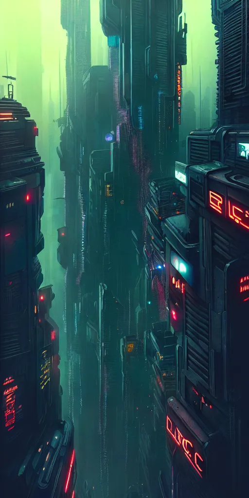 Image similar to epic cyberpunk cityscape : : blade runner, james guilleard, beeple, laurie greasley, dan mcpharlin : : ornate, dynamic, particulate, rich colors, intricate, elegant, highly detailed, centered, artstation, smooth, sharp focus, octane render, 3 d