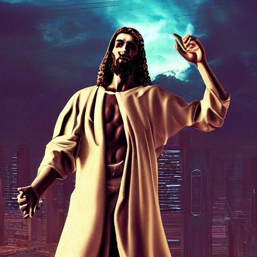 Prompt: cyberpunk christ the redeemer