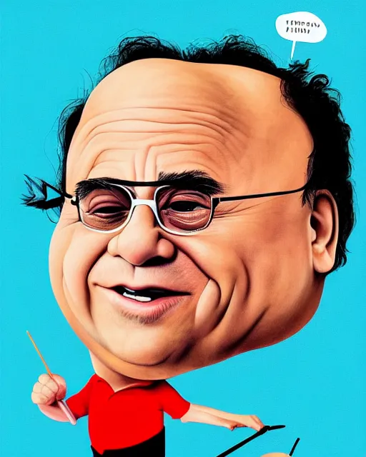 Image similar to painting portrait of danny devito as a ham, cartoon, warm lighting, danny devito has a ham body, danny devito's face on a ham. movie poster, illustration by bartek fedyczak, erak note, tooth wu, neil richards, kan liu, siwoo kim, jisu choe, trending on art station