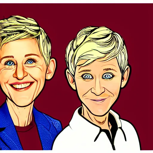 Prompt: ellen degeneres and anne heche drawn by robert crumb