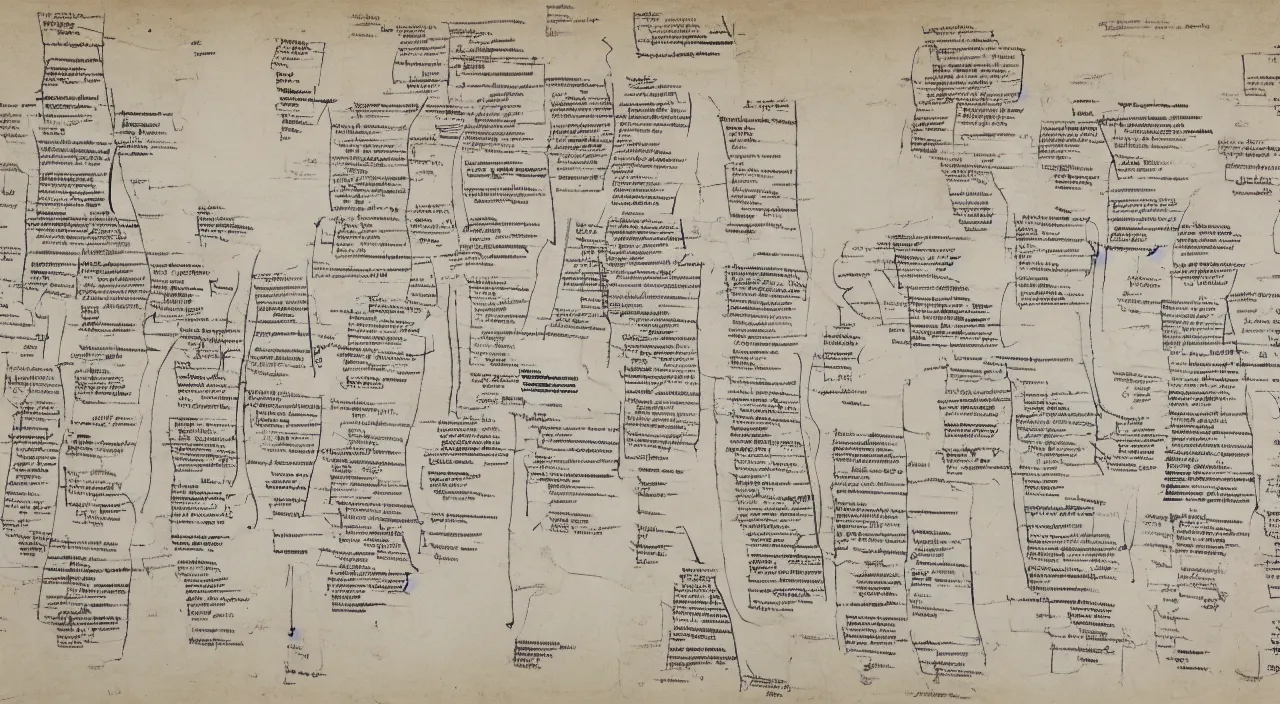 Image similar to politicians exist in hierarchies chart, old paper ruined anatomy chart, lenoardo davinci ink, family tree