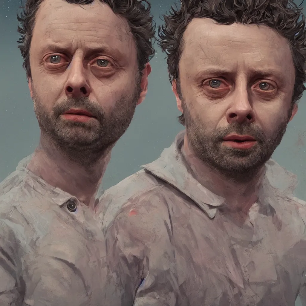 Image similar to close up portrait of michael sheen, highly detailed, digital painting, artstation, concept art, illustration, art by simon stalenhag