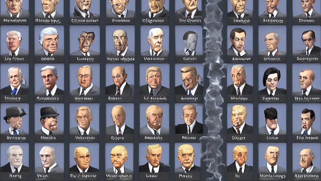 Prompt: character selection screen of a us presidents fighting video game