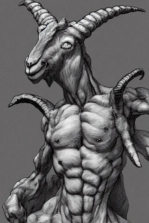 Prompt: goat humanoid figure, highly detailed, digital art, sharp focus, trending on art station, kentaro miura manga art style