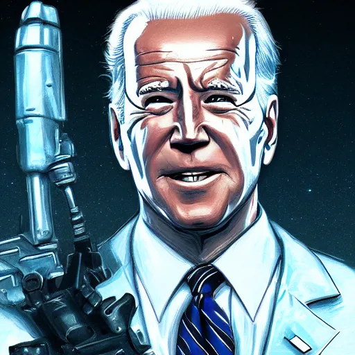 Prompt: A portrait of Joe Biden as the terminator, extra detailed, digital illustration, by Makoto Shinkai and thomas kinkade, digital painting, Matte painting, trending on artstation and unreal engine