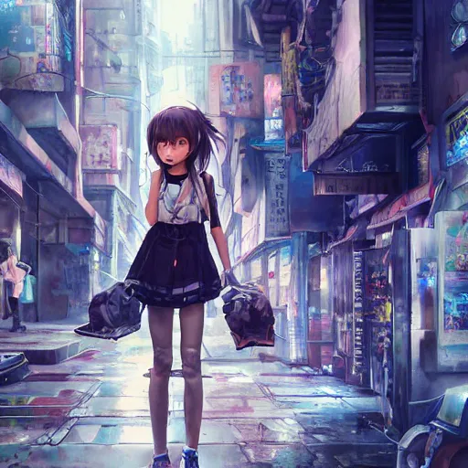 Image similar to dynamic composition, motion, ultra-detailed, incredibly detailed, a lot of details, amazing fine details and brush strokes, colorful and grayish palette, smooth, HD semirealistic anime CG concept art digital painting, watercolor oil painting of Clean and detailed post-cyberpunk sci-fi close-up schoolgirl in asian city in style of cytus and deemo, blue flame, relaxing, calm and mysterious vibes,, by a Chinese artist at ArtStation, by Huang Guangjian, Fenghua Zhong, Ruan Jia, Xin Jin and Wei Chang. Realistic artwork of a Chinese videogame, gradients, gentle an harmonic grayish colors. set in half-life 2, Matrix, GITS, Blade Runner, Neotokyo Source, Syndicate(2012), dynamic composition, beautiful with eerie vibes, very inspirational, very stylish, with gradients, surrealistic, dystopia, postapocalyptic vibes, depth of field, mist, rich cinematic atmosphere, perfect digital art, mystical journey in strange world