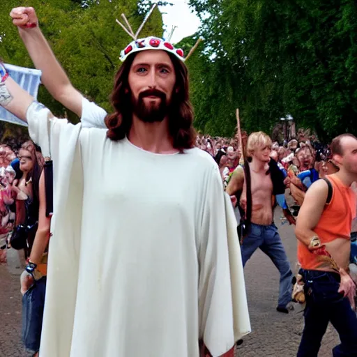 Image similar to jesus at the love parade