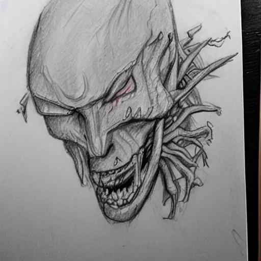 Prompt: a fast low quality pencil sketch of a horrific creature