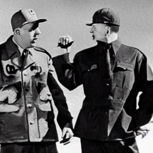 Image similar to 1 9 4 0 s photo of eminem having a rap battle with hitler on moon,