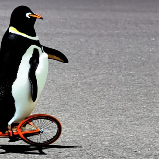 Prompt: penguin riding a bicycle