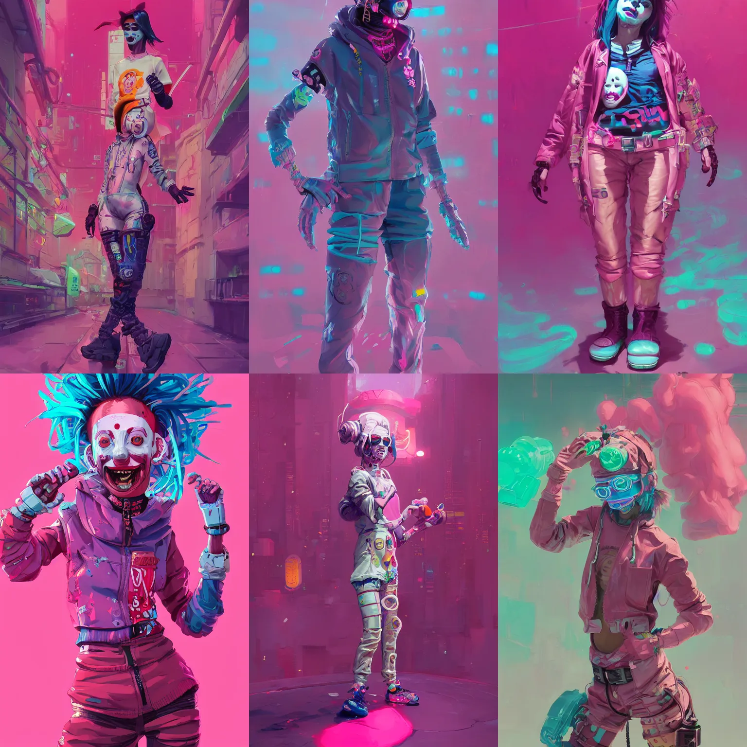 Prompt: wide view cyberpunk clown girl made of pink slime, cartoon, wearing cyberpunk intricate streetwear, transparent, behance hd artstation by jesper ejsing by rhads, makoto shinkai and lois van baarle, ilya kuvshinov, ossdraws, cinematic lighting, sharp focus