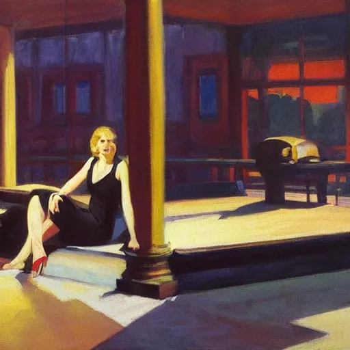Image similar to hollywood babylon, on the qt, scandal sheet, painting by edward hopper and eric fischl