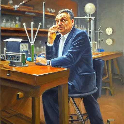 Image similar to viktor orban in his laboratory, oil painting