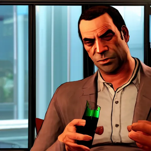 Prompt: michael from gta v drinking alcohol