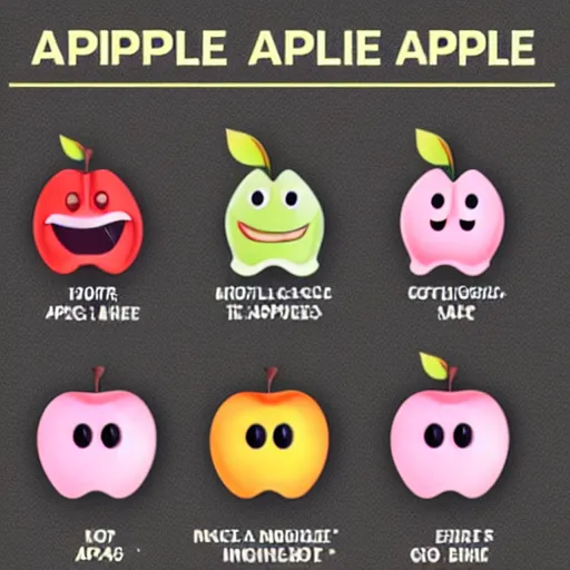 Image similar to a chart showing various expressions of an apple character