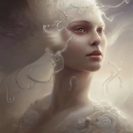 Prompt: portrait of a woman, white horse, roses, dreamy, fantasy, pain, intricate, elegant, highly detailed, digital painting, artstation, concept art, matte, sharp focus, illustration, octane render, unreal engine, art by aenaluck and roberto ferri and greg rutkowski, epic fantasy, digital painting