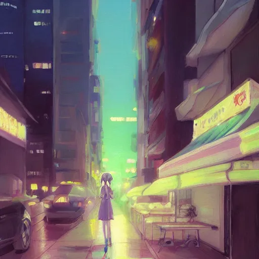 Image similar to a girl smoking, beautiful face, street at night, long hairfine art painting by makoto shinkai, featured on pixiv, hd