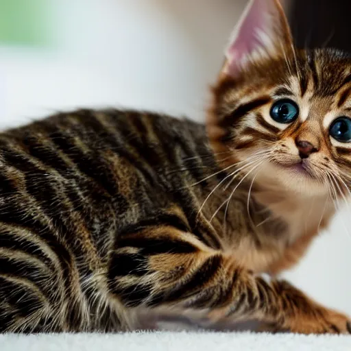 Image similar to A Close up photograph of a Cute brown tabby kitten, 8k, UltraHD