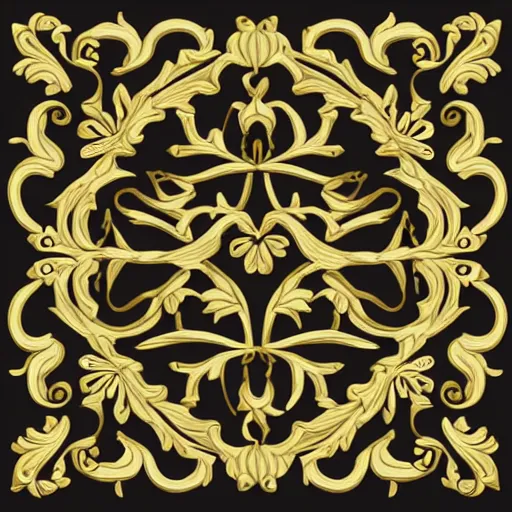 Prompt: ornate rococo embroidery pattern design bordering a box, flat clean lines, made in illustrator