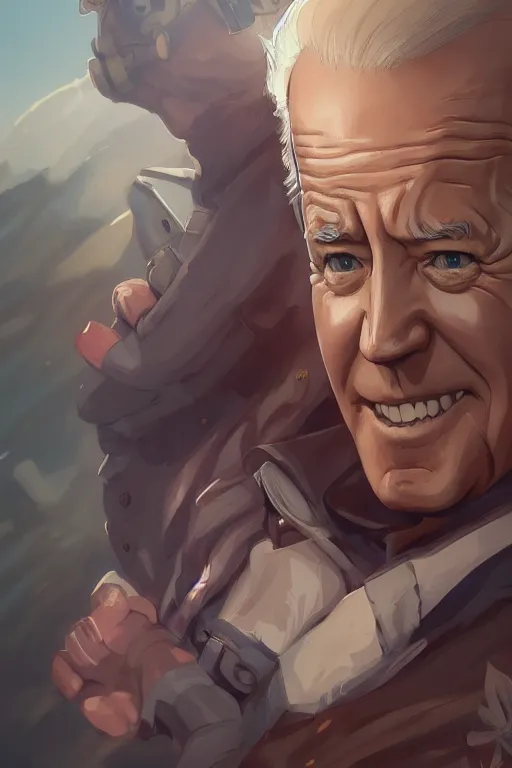 Image similar to joe biden, full face, anime, fantastic details, pixiv, hyperdetailed unreal engine, stanley artgerm lau, wlop, rossdraws, james jean marc, simonetti ruan jia and mandy jurgens and artgerm and sakimichan, yuru camp, moe, illustration, digital art, concept art, manga cover