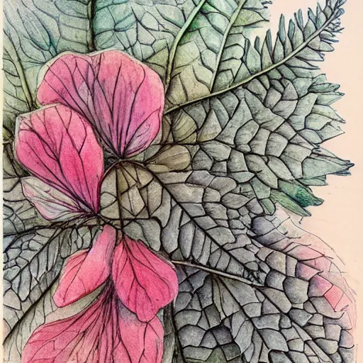 Image similar to delicate garden on paper floating puffy vines botanical 1 9 2 0 herbarium botanic watercolors river rain iridescent 8 k wide angle realistic shaded fine details, artstation italian rainbow colonnade oak pinecone gardena architecture pompeii