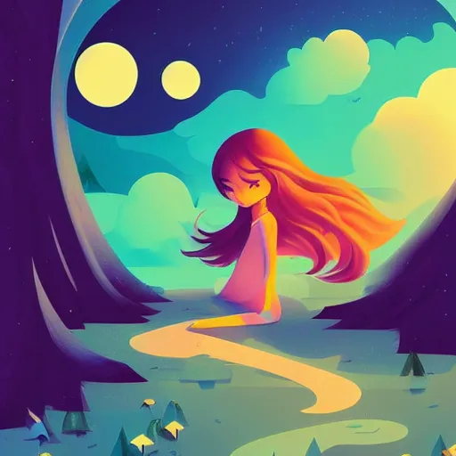 Prompt: the place of wonder, a simple textured vector based illustration, critical detail, contrasting colors, sharp focus, atmospheric dreamscape painting, wlop by ( jeremiah ketner )