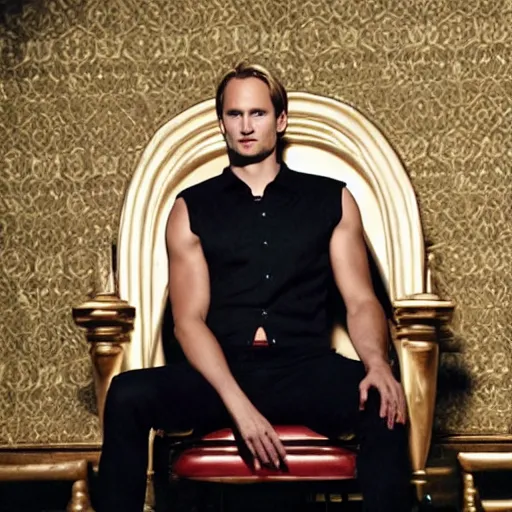 Prompt: eric northman sitting on his throne in a busy night club