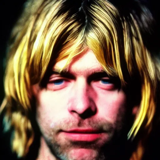 Prompt: Kurt Cobain singer-songwriter-artist, guitarist, lead vocalist rock band Nirvana, a colorized photo by David Gilmour Blythe, dribble, neoplasticism, 1990s, associated press photo, masterpiece