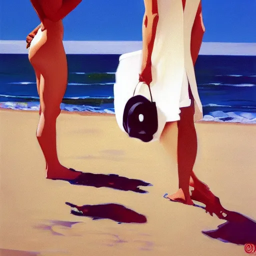 Prompt: couples at the beach by jack vettriano, artstation.