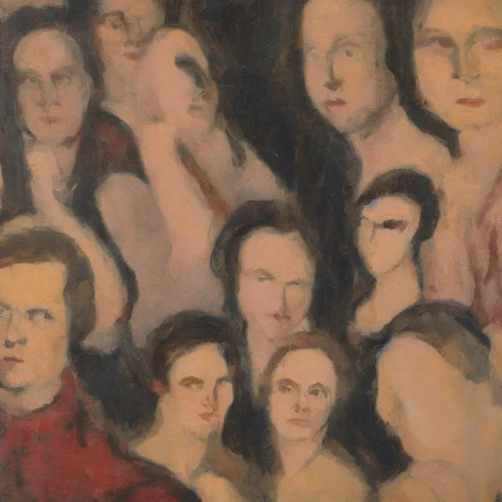 Prompt: group of people pictured in afternoon light, close - up of the faces, anatomically and proportionally correct, oil painting by dora maar and malcolm liepke, detailed