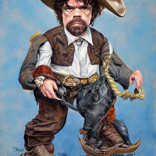 Prompt: Peter Dinklage as a cowboy, artwork by Daniel Merriam,