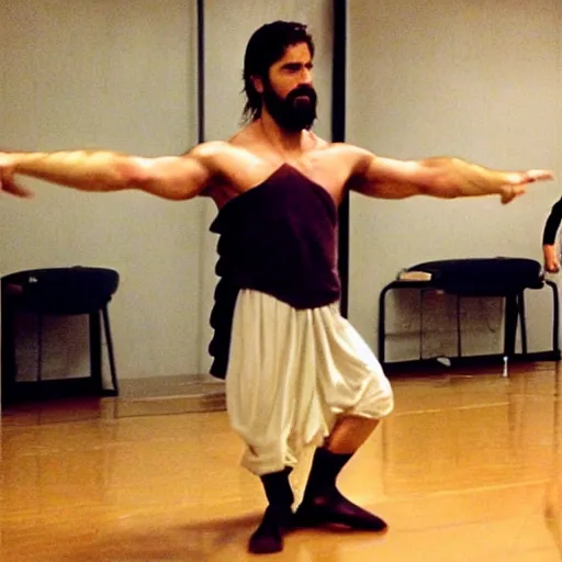 Prompt: king leonidas from the movie 3 0 0 at ballet practice