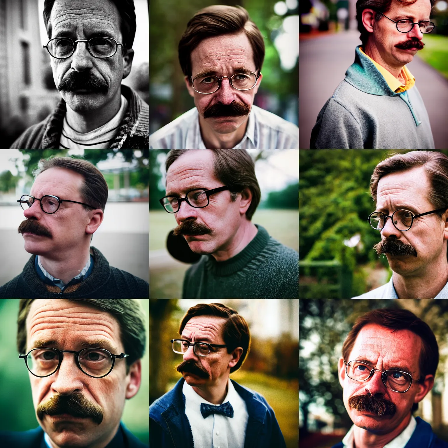 Prompt: portrait photograph, Ned Flanders, pensive, depth of field, bokeh