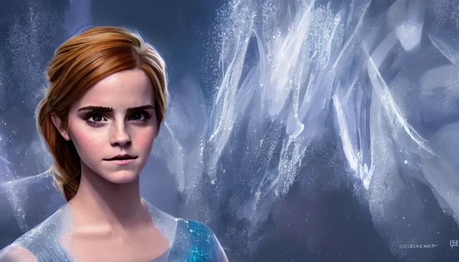 Image similar to Emma Watson is Elsa from Frozen, hyperdetailed, artstation, cgsociety, 8k