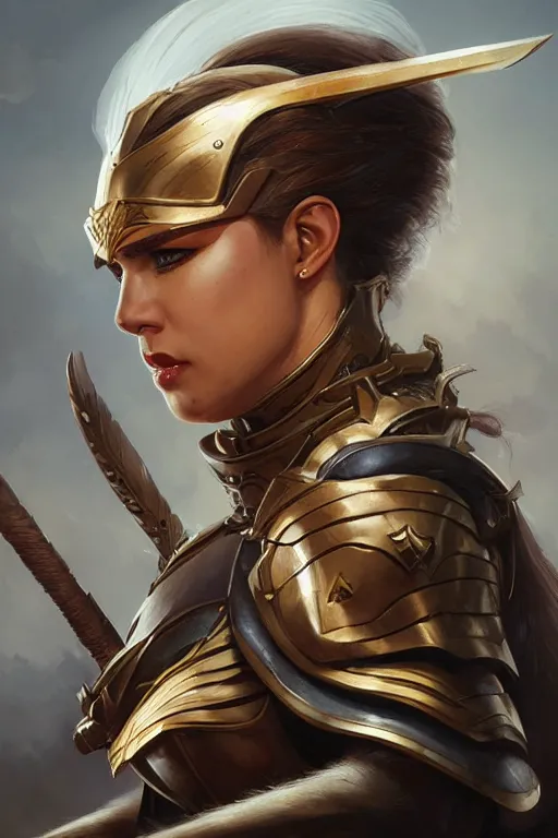 Image similar to amazon valkyrie athena, d & d, fantasy, portrait, highly detailed, headshot, digital painting, trending on artstation, concept art, sharp focus, illustration, art by artgerm and greg rutkowski and magali villeneuve