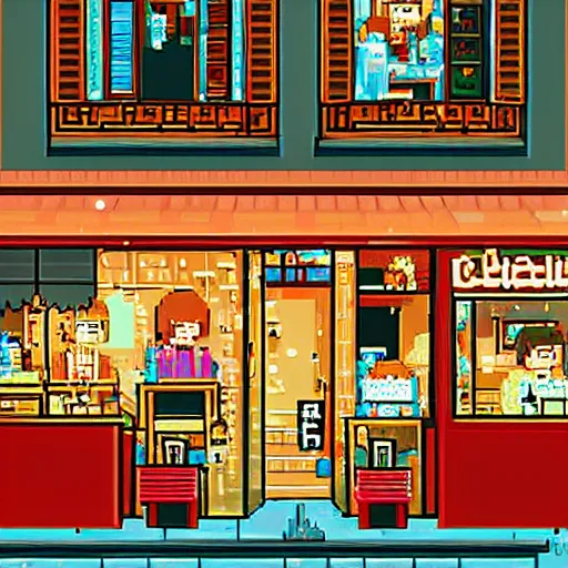 Prompt: an 8 - bit cozy cafe in paris, pixiv, illustration