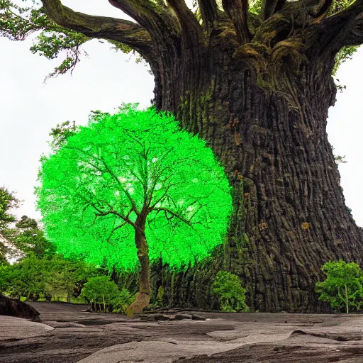 Prompt: giant tree of life being consumed by green lava