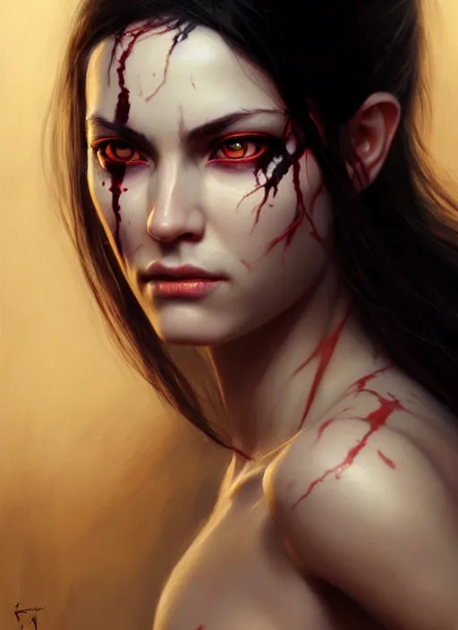 Image similar to a _ fantasy _ style _ portrait _ painting _ of female with scar under left eye, holy oil _ painting _ unreal _ 5 _ daz. _ rpg _ portrait _ extremely _ detailed _ artgerm _ greg _ rutkowski _ greg