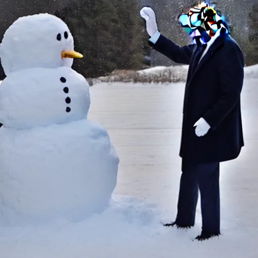 Image similar to donald trump and joe biden making snowman together