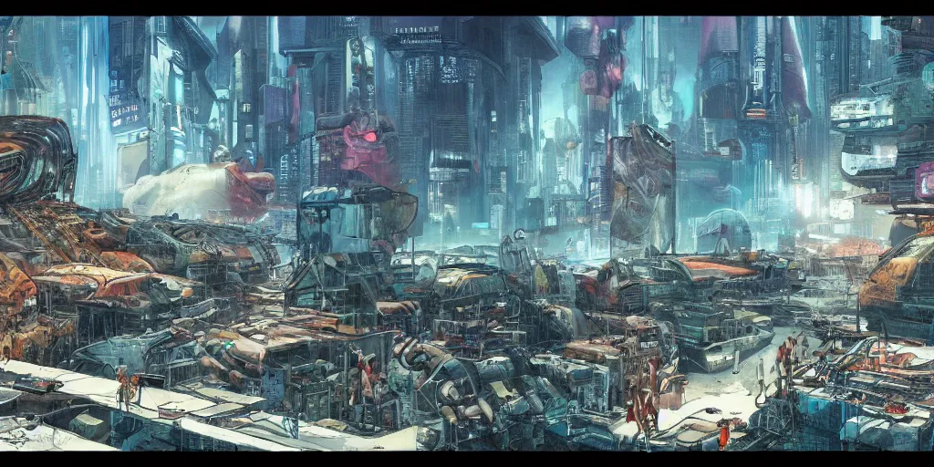 Prompt: full page comic book drawings of cyberpunk apocalyptic underwater ocean scenes, bold color palette, high contrast, by carel willink and jean giraud, comic book panels, octane render, simon bisley