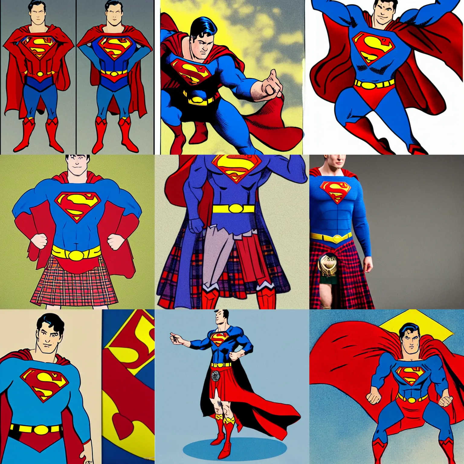 Prompt: Superman in a traditional tartan Scottish kilt