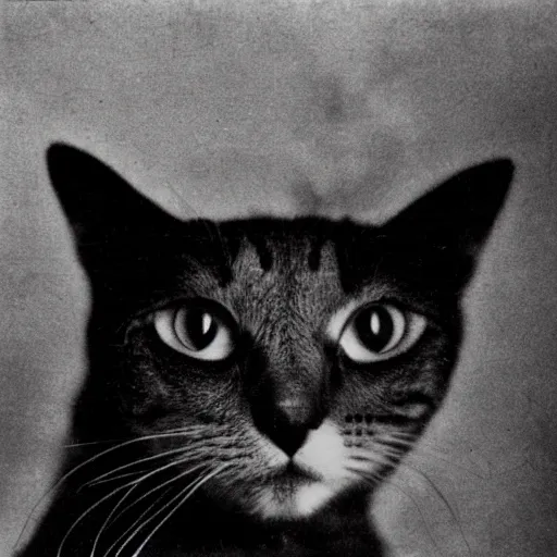 Prompt: a cat photographed by man ray