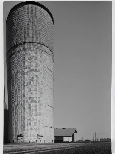 Prompt: a photo by berne becher and hilla becher of a grain silo