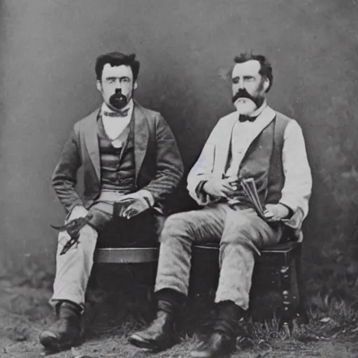 Image similar to photo of rick and morty in 1 8 8 0 s