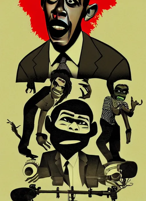 Image similar to obama in the style of gorillaz, jamie hewlett, detailed art