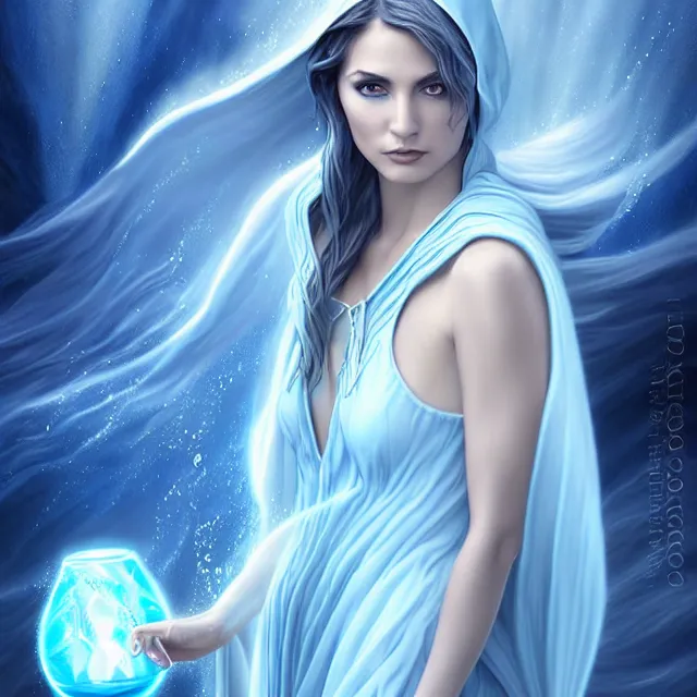 Image similar to beautiful!! elemental water witch with intricate blue robes and water powers artgerm anne stokes highly detailed 8 k hdr smooth sharp focus high resolution award - winning photo photorealistic